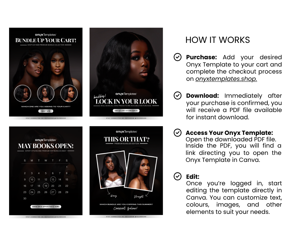 4 Onyx Mini Hair Bundles Template Pack